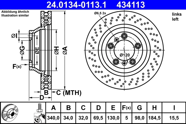 Disque de frein ATE 24.0134-0113.1