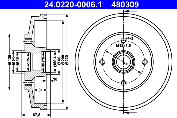 Tambour de frein ATE 24.0220-0006.1