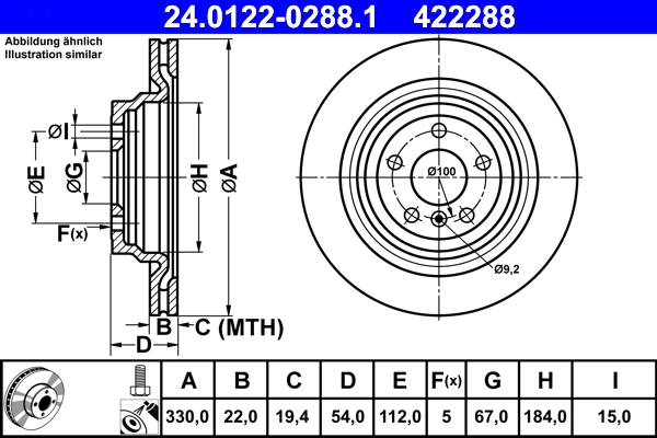 Disque de frein ATE 24.0122-0288.1