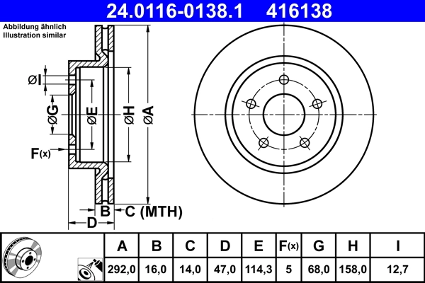 Disque de frein ATE 24.0116-0138.1