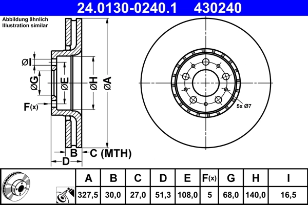 Disque de frein ATE 24.0130-0240.1