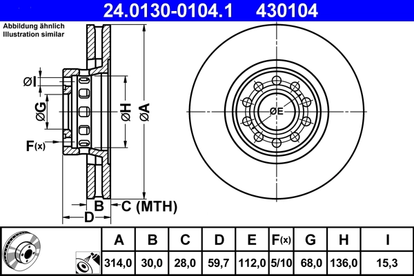 Disque de frein ATE 24.0130-0104.1