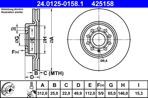Disque de frein ATE 24.0125-0158.1