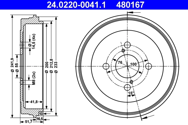 Tambour de frein ATE 24.0220-0041.1