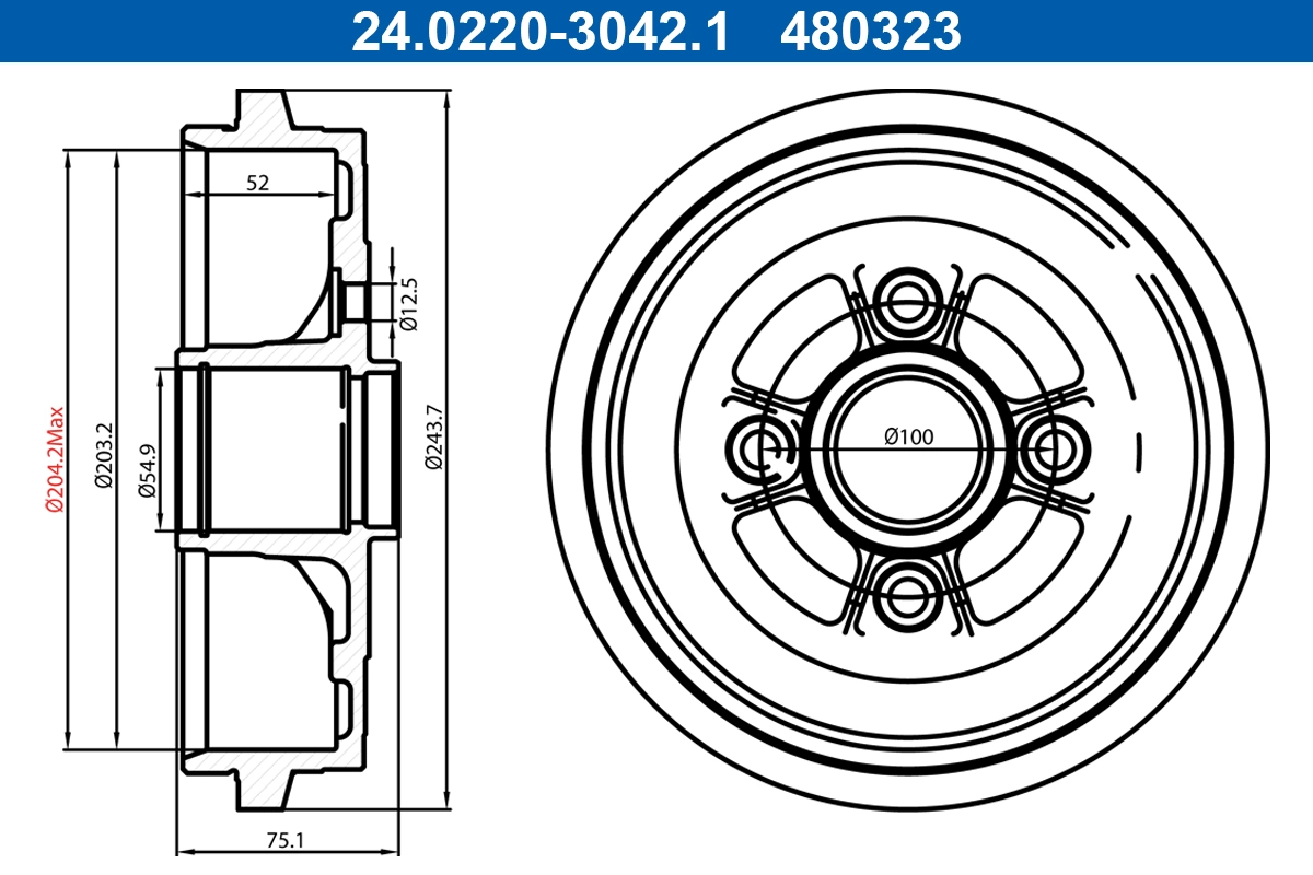 Tambour de frein ATE 24.0220-3042.1