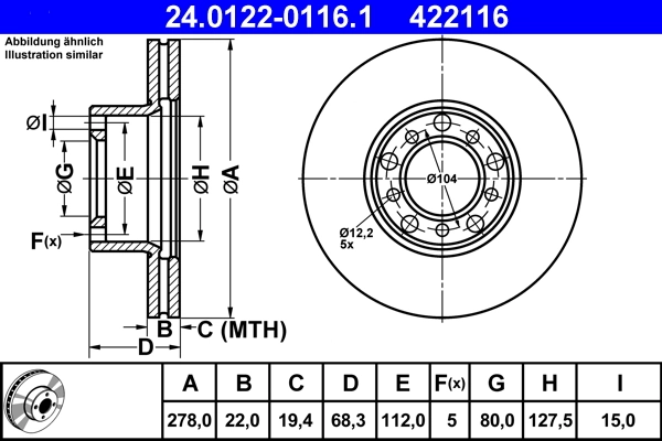 Disque de frein ATE 24.0122-0116.1