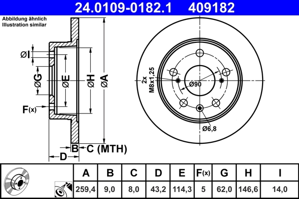 Disque de frein ATE 24.0109-0182.1