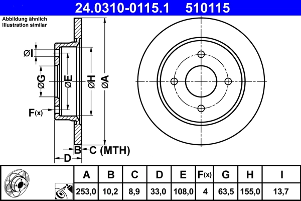 Disque de frein ATE 24.0310-0115.1