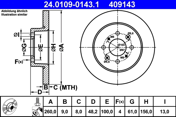 Disque de frein ATE 24.0109-0143.1