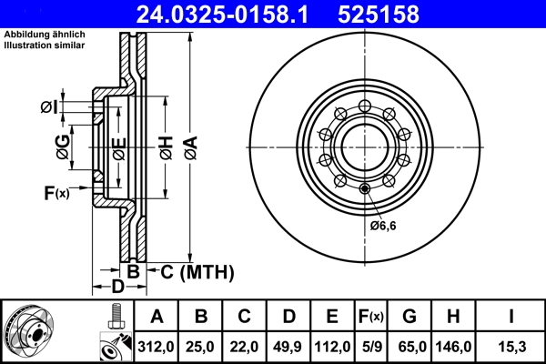 Disque de frein ATE 24.0325-0158.1
