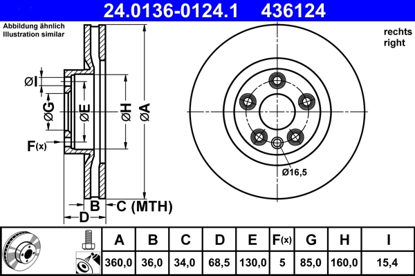 Disque de frein ATE 24.0136-0124.1