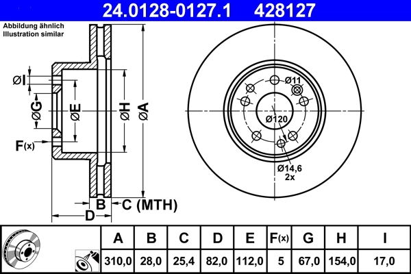 Disque de frein ATE 24.0128-0127.1