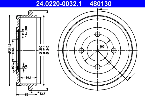 Tambour de frein ATE 24.0220-0032.1