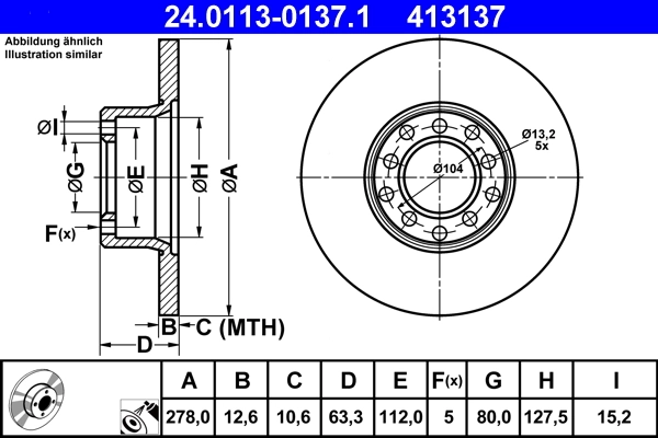 Disque de frein ATE 24.0113-0137.1