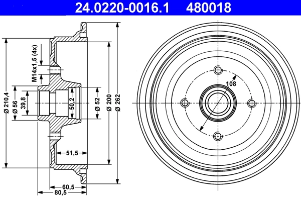 Tambour de frein ATE 24.0220-0016.1