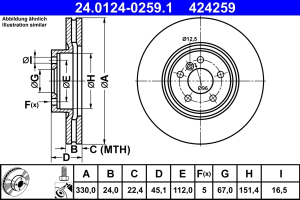 Disque de frein ATE 24.0124-0259.1