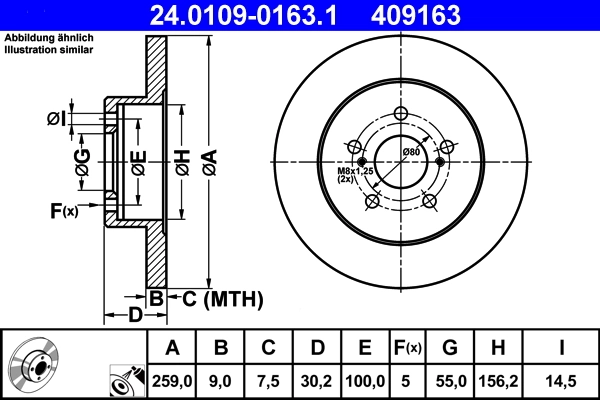 Disque de frein ATE 24.0109-0163.1