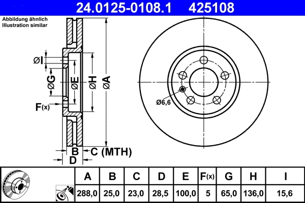 Disque de frein ATE 24.0125-0108.1