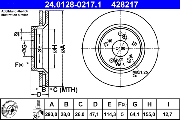 Disque de frein ATE 24.0128-0217.1