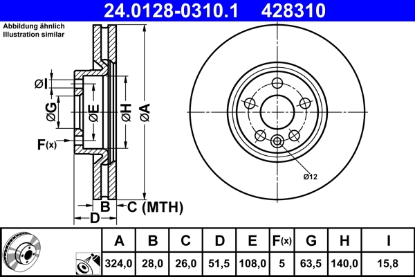 Disque de frein ATE 24.0128-0310.1