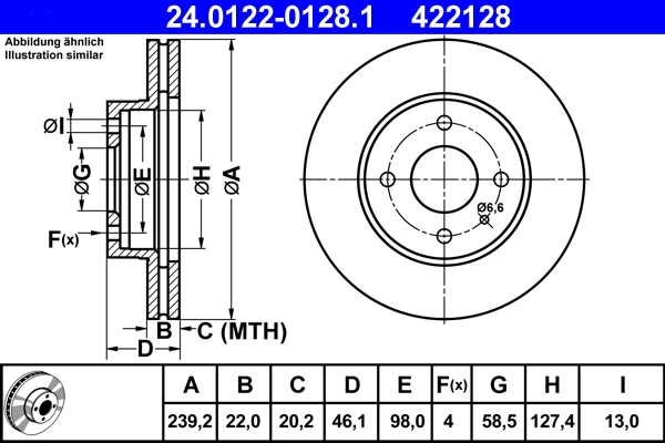 Disque de frein ATE 24.0122-0128.1