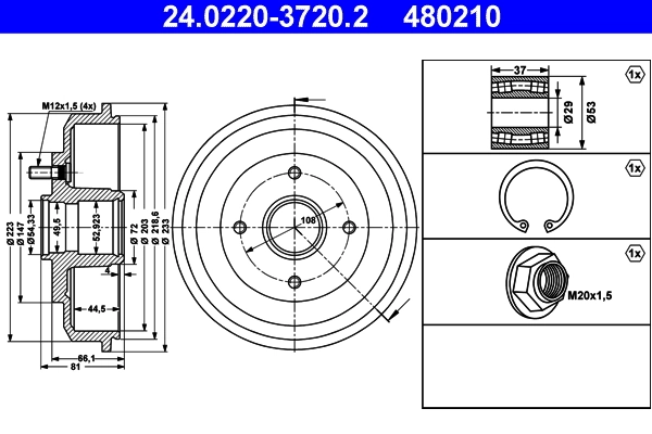 Tambour de frein ATE 24.0220-3720.2