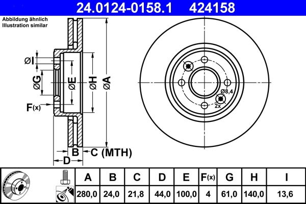 Disque de frein ATE 24.0124-0158.1