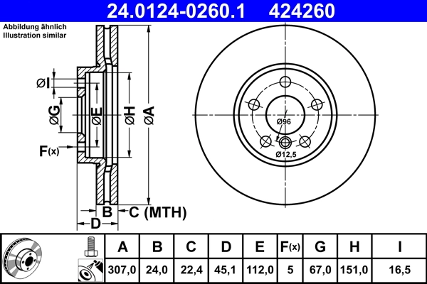 Disque de frein ATE 24.0124-0260.1