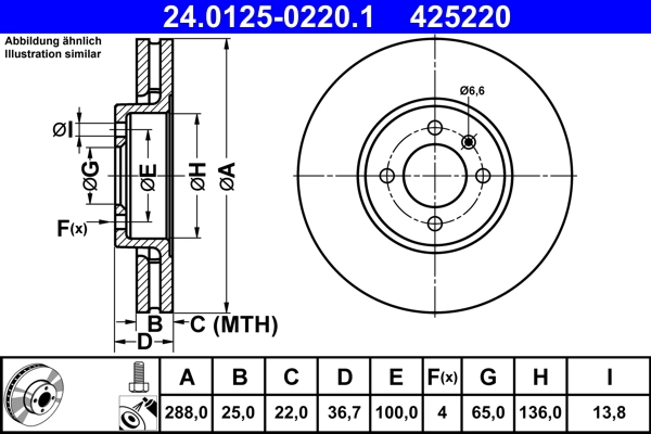 Disque de frein ATE 24.0125-0220.1
