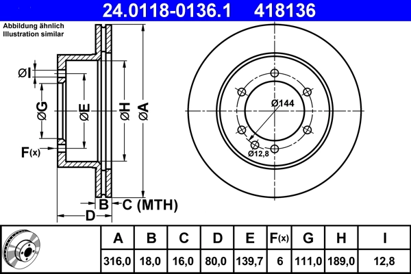 Disque de frein ATE 24.0118-0136.1