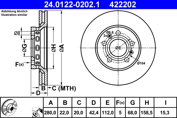Disque de frein ATE 24.0122-0202.1