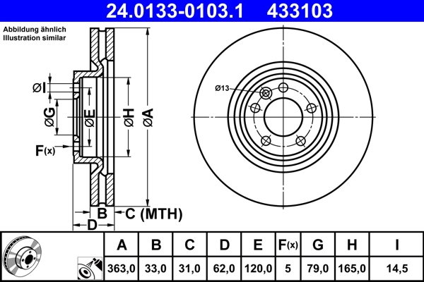 Disque de frein ATE 24.0133-0103.1