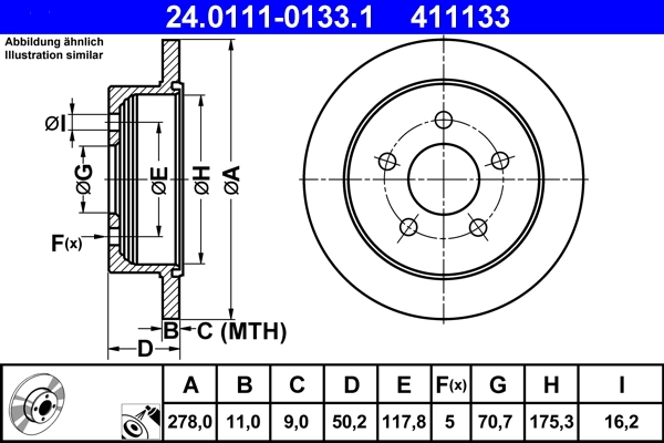 Disque de frein ATE 24.0111-0133.1