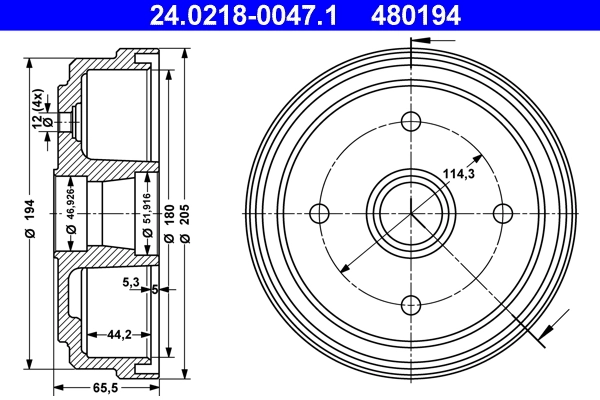 Tambour de frein ATE 24.0218-0047.1