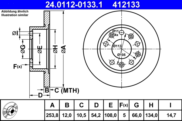 Disque de frein ATE 24.0112-0133.1