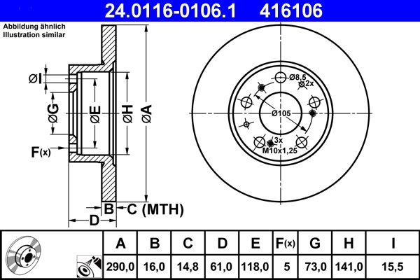 Disque de frein ATE 24.0116-0106.1