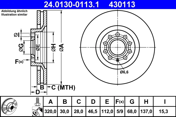 Disque de frein ATE 24.0130-0113.1