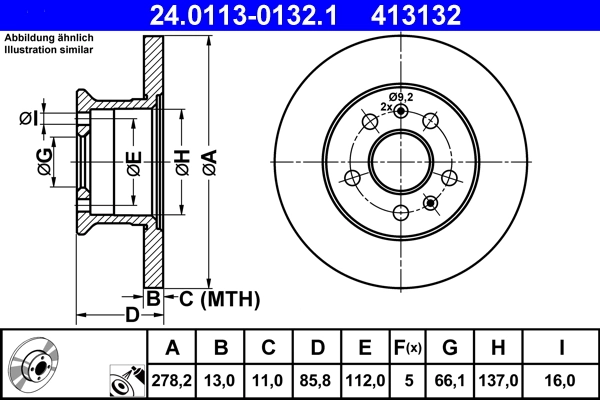 Disque de frein ATE 24.0113-0132.1