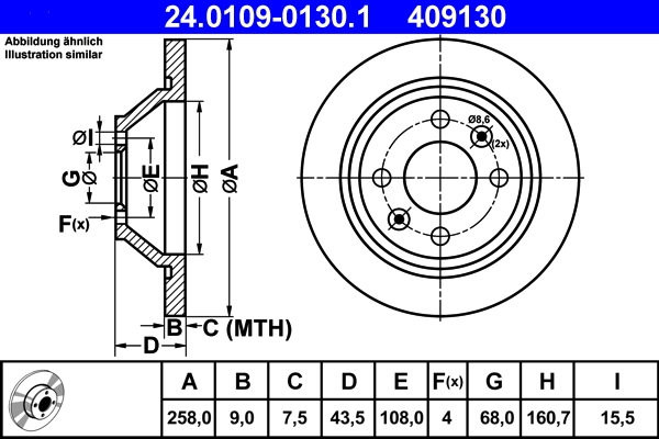Disque de frein ATE 24.0109-0130.1