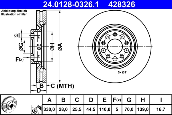 Disque de frein ATE 24.0128-0326.1