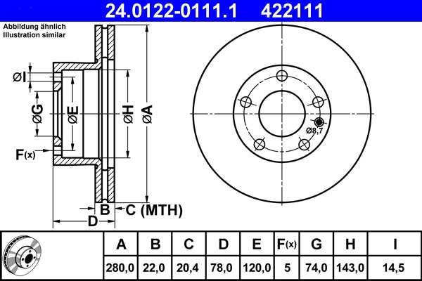 Disque de frein ATE 24.0122-0111.1