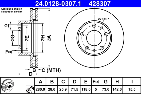 Disque de frein ATE 24.0128-0307.1