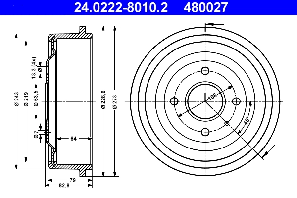 Tambour de frein ATE 24.0222-8010.2