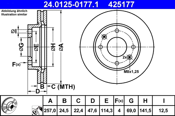 Disque de frein ATE 24.0125-0177.1
