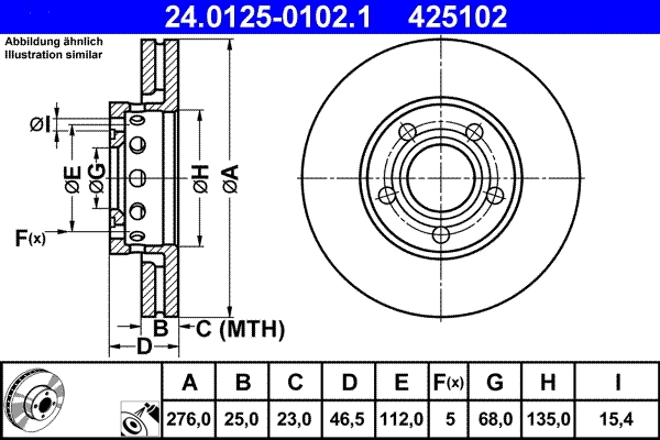 Disque de frein ATE 24.0125-0102.1