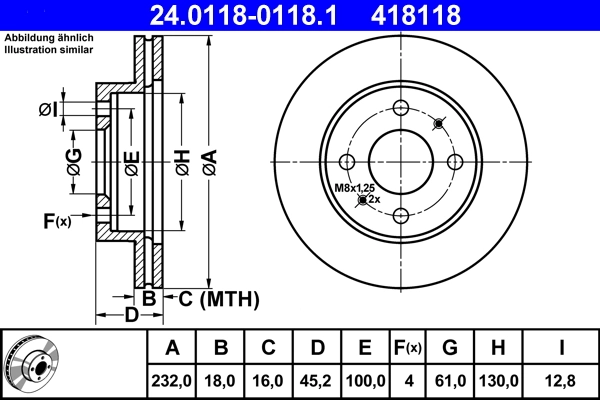 Disque de frein ATE 24.0118-0118.1