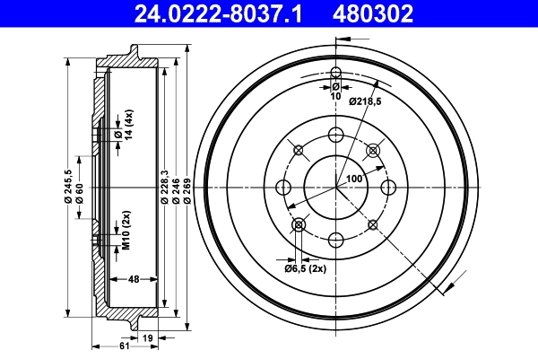 Tambour de frein ATE 24.0222-8037.1
