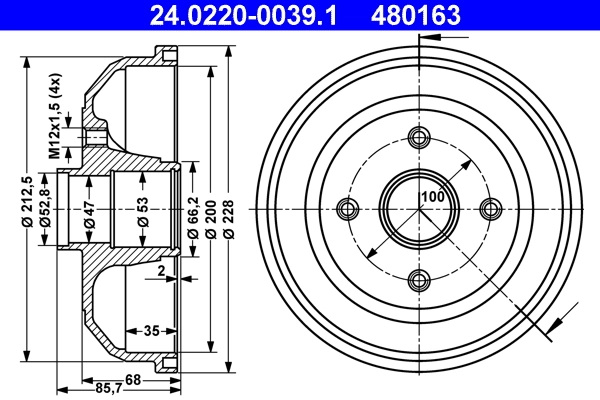 Tambour de frein ATE 24.0220-0039.1