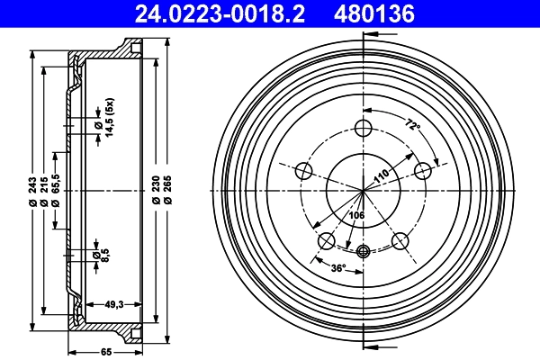 Tambour de frein ATE 24.0223-0018.2