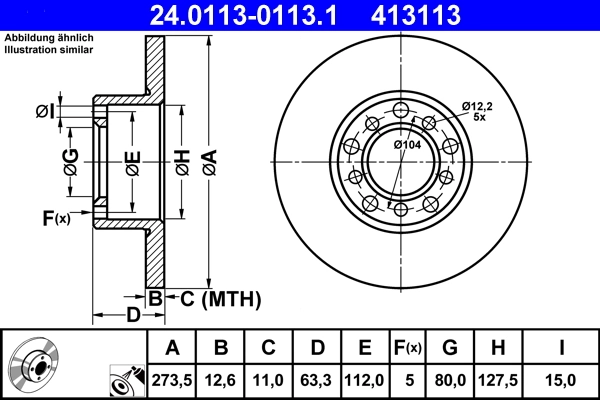 Disque de frein ATE 24.0113-0113.1